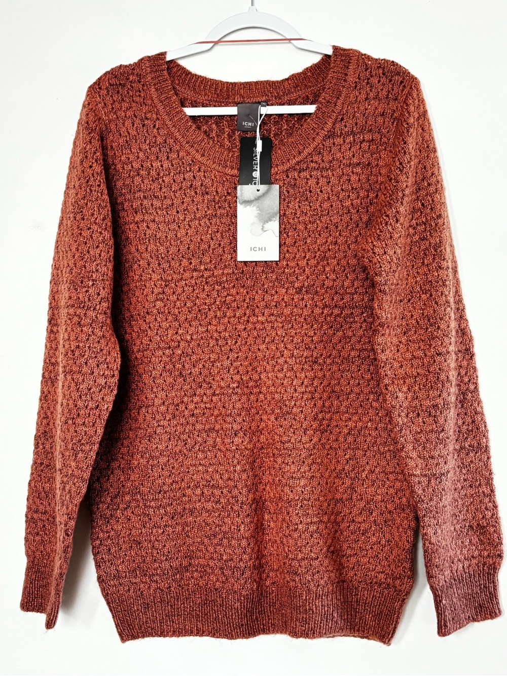 ICHI Women's Rust Crew Neck Textured Sweater -sXL